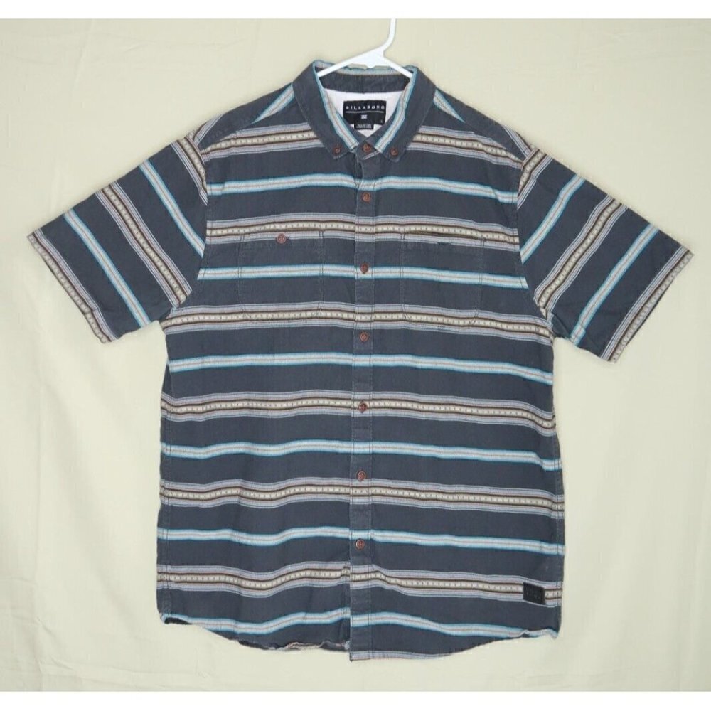 Billabong Shirt Mens Large Button Down Short Sleeve Cotton Southwest Stripe EUC
